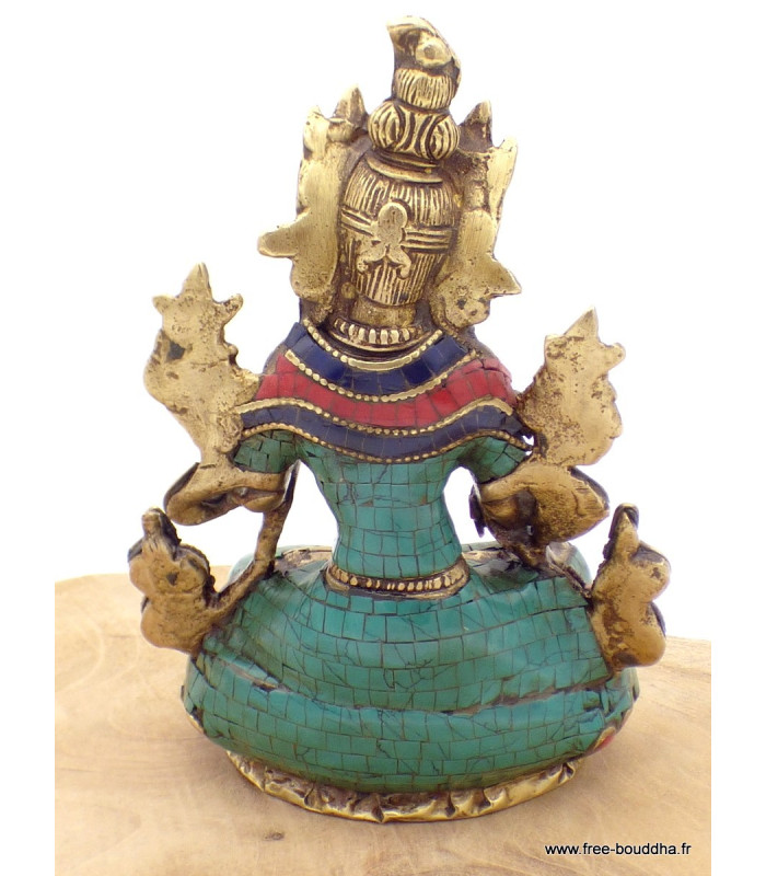 Statue Tara Blanche en laiton et pierres naturelles 15 cm Statuettes Bouddhistes 6048