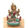 Statue Tara Blanche en laiton et pierres naturelles 15 cm Statuettes Bouddhistes 6048
