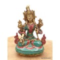 Statue Tara Blanche en laiton et pierres naturelles 15 cm Statuettes Bouddhistes 6048