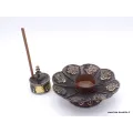 Porte-encens tibétain Lotus en métal vieilli - Porte-encens tibétains