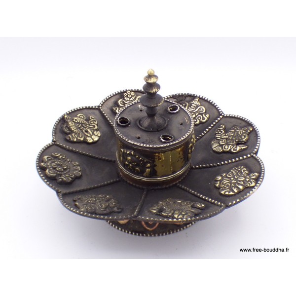 Brûleur d'encens tibétain Lotus en métal vieilli Encens tibétains, accessoires BETLOT1