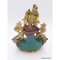 Statue Tara Verte en laiton et pierres naturelles 14 cm Statuettes Bouddhistes 6048.1