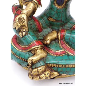Statue Tara Verte en laiton et pierres naturelles 14 cm Statuettes Bouddhistes 6048.1