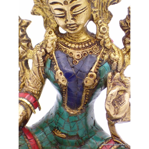 Statue Tara Verte en laiton et pierres naturelles 14 cm Statuettes Bouddhistes 6048.1