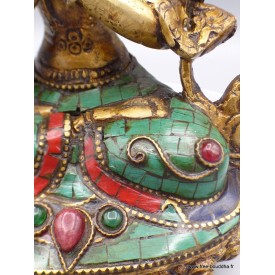 Statue Chenrezi laiton et pierres naturelles 15 cm Statuettes Bouddhistes 6048.2
