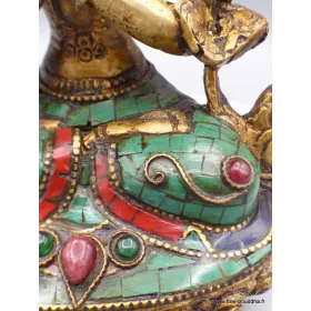 Statue Chenrezi laiton et pierres naturelles 15 cm - Statuettes bouddhistes tibétaines artisanales