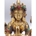 Statue Chenrezi laiton et pierres naturelles 15 cm Statuettes Bouddhistes 6048.2
