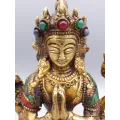 Statue Chenrezi laiton et pierres naturelles 15 cm - Statuettes bouddhistes tibétaines artisanales