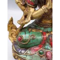 Statue Chenrezi laiton et pierres naturelles 15 cm - Statuettes bouddhistes tibétaines artisanales