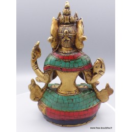Statue Chenrezi laiton et pierres naturelles 15 cm Objets rituels bouddhistes 6048.2