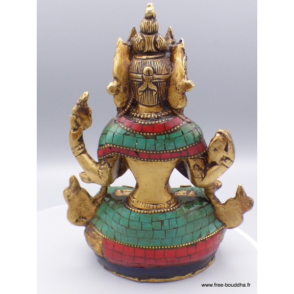 Statue Chenrezi laiton et pierres naturelles 15 cm Statuettes Bouddhistes 6048.2