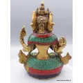 Statue Chenrezi laiton et pierres naturelles 15 cm - Statuettes bouddhistes tibétaines artisanales