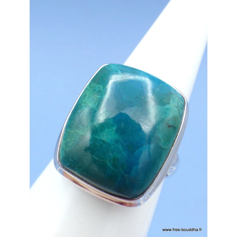 Bague Chrysocolle du Pérou rectangulaire Taille 61 Bagues pierres naturelles XV73.1