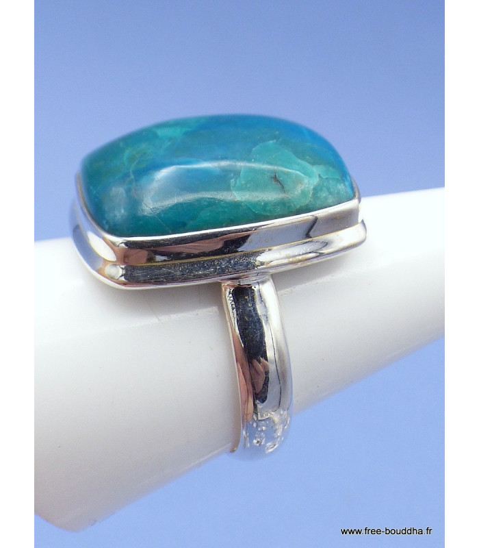 Bague Chrysocolle du Pérou rectangulaire Taille 61 Bagues pierres naturelles XV73.1