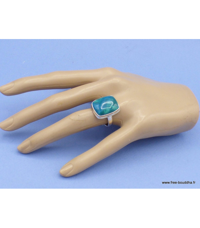 Bague Chrysocolle du Pérou rectangulaire Taille 61 Bagues pierres naturelles XV73.1
