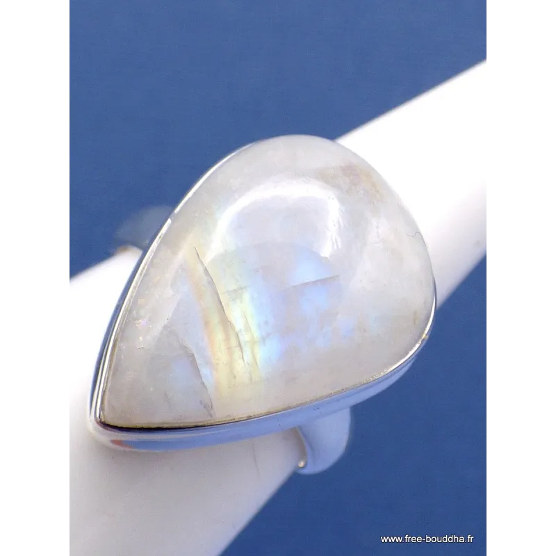 Bague Pierre de lune arc-en-ciel goutte taille 57 - Bagues pierres naturelles