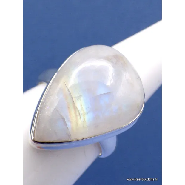 Bague Pierre de lune arc-en-ciel goutte taille 57 - Bagues pierres naturelles