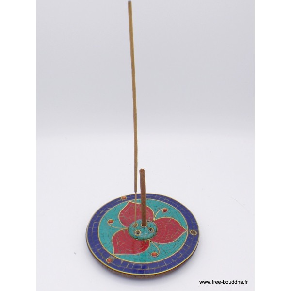 Porte-encens artisanat tibétain serti de pierres Encens tibétains, accessoires PET25