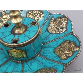 Porte encens tibétain cuivre et turquoise Brûleurs et porte-encens PETU1