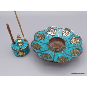 Porte encens tibétain cuivre et turquoise Brûleurs et porte-encens PETU1