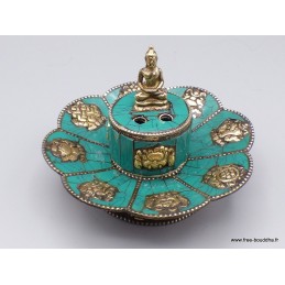 Porte encens tibétain cuivre et turquoise Bouddha Brûleurs et porte-encens PETU2