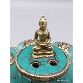 Porte encens tibétain cuivre et turquoise Bouddha Brûleurs et porte-encens PETU2