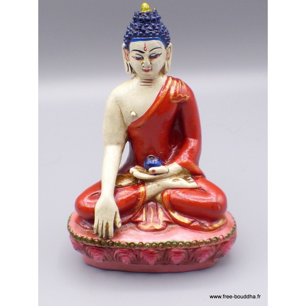 Statue Bouddha Sakyamouni résine rouge et beige Statuettes Bouddhistes STABUR1