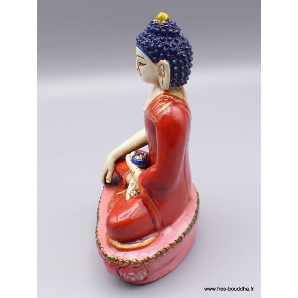 Statue Bouddha Sakyamouni résine rouge et beige Statuettes Bouddhistes STABUR1