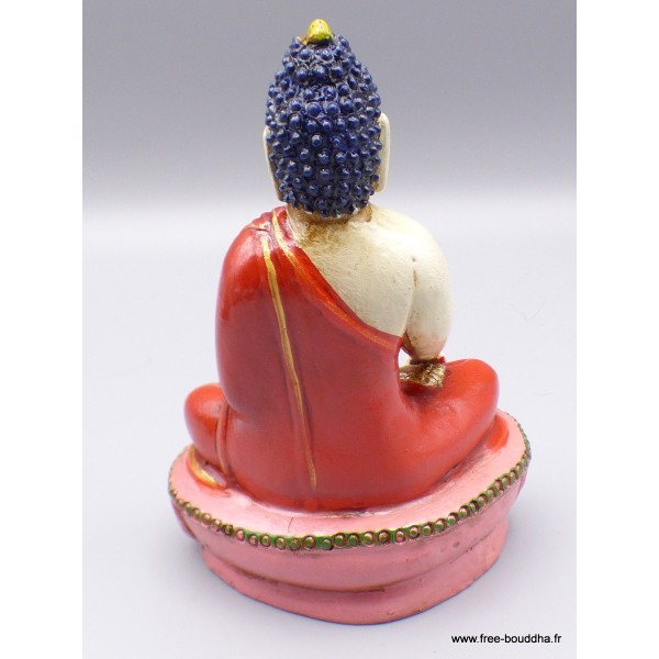 Statue Bouddha Sakyamouni résine rouge et beige Statuettes Bouddhistes STABUR1