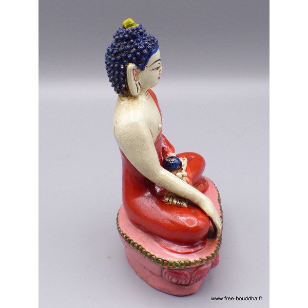 Statue Bouddha Sakyamouni résine rouge et beige Statuettes Bouddhistes STABUR1