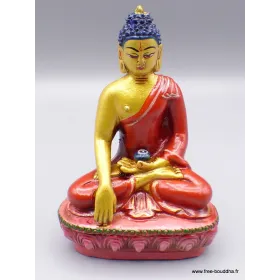 Statue Bouddha Sakyamouni résine rouge et or - Objets rituels bouddhistes