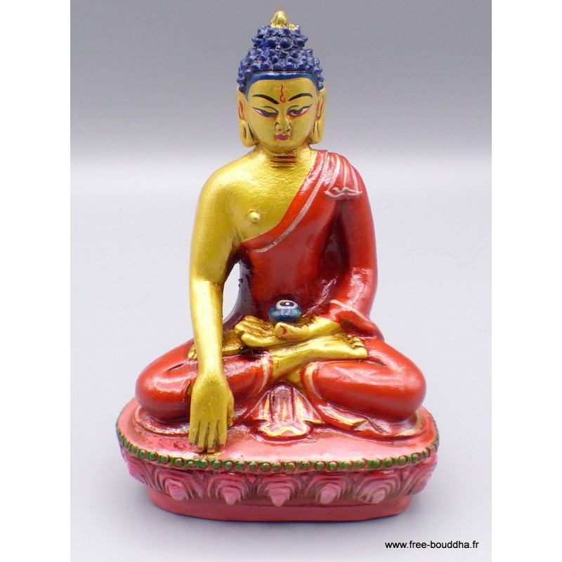 Statue Bouddha Sakyamouni résine rouge et or