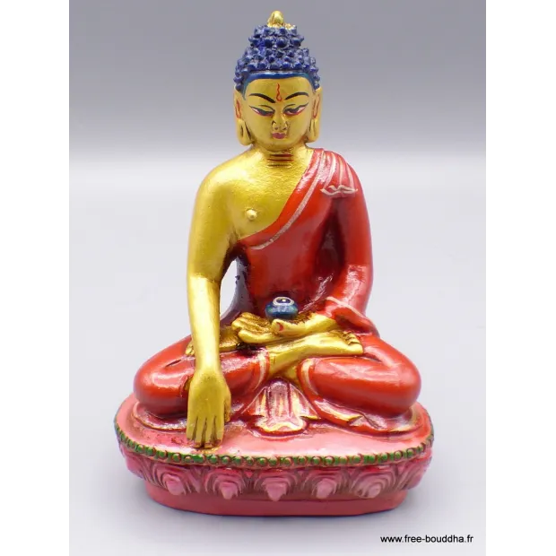 Statue Bouddha Sakyamouni résine rouge et or - Objets rituels bouddhistes