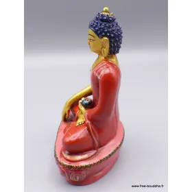 Statue Bouddha Sakyamouni résine rouge et or - Objets rituels bouddhistes