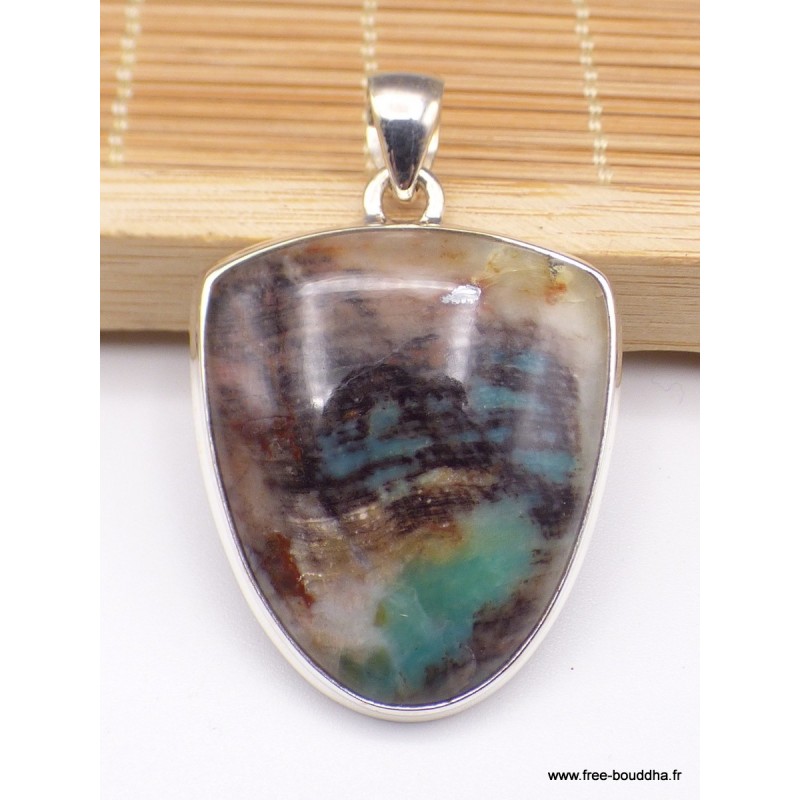 Pendentif Bois de Colla semi-oval turquoise marron Pendentifs pierres naturelles PAC16.3