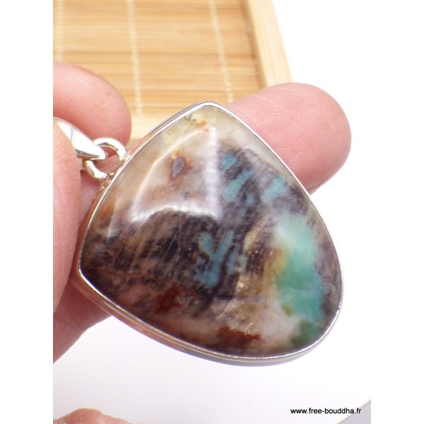 Pendentif Bois de Colla semi-oval turquoise marron Pendentifs pierres naturelles PAC16.3