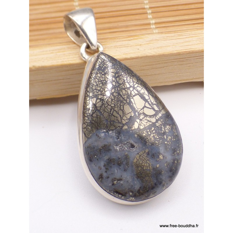 Pendentif en Pyrite sur Agate forme goutte Pendentifs pierres naturelles PAC2.3