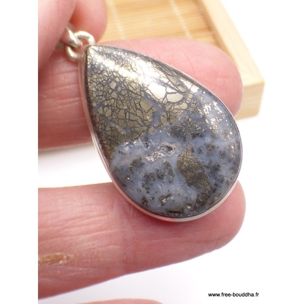 Pendentif en Pyrite sur Agate forme goutte Pendentifs pierres naturelles PAC2.3