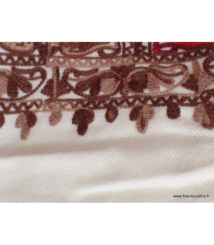 Châle laine femme écru multicolore brodé Pashminas laine et broderies CBP14