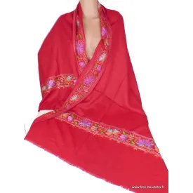 Châle femme laine rouge brodé fil et perles - Châles en laine faits main