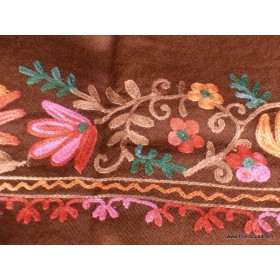 Châle femme laine marron chocolat brodé fil Pashminas laine et broderies CBP18