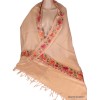 Châle femme laine beige rosé brodé fils Pashminas laine et broderies CBP19