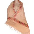Châle femme laine beige rosé brodé fils - Châles en laine faits main