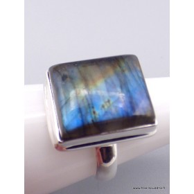 Bague Labradorite multi-feux rectangulaire Taille 60 Bijoux en Labradorite XV87.6