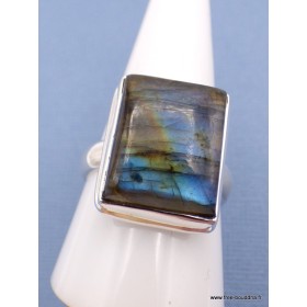 Bague Labradorite multi-feux rectangulaire Taille 60 Bijoux en Labradorite XV87.6