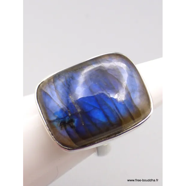 Bague Labradorite bleue rectangulaire Taille 55 - Bijoux en Labradorite Bleue