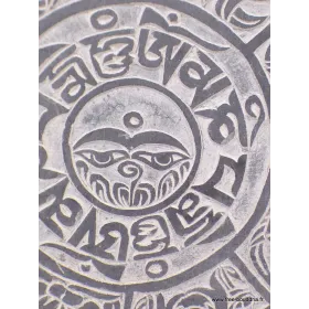 Sculpture bouddhiste sur ardoise Mantra Signes auspicieux - Décoration tibétaine