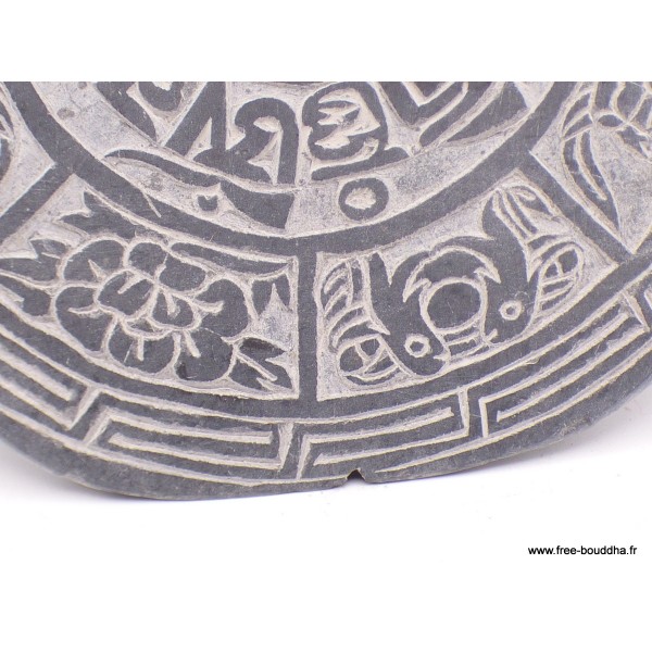 Sculpture bouddhiste sur ardoise Mantra Signes auspicieux Statuettes Bouddhistes SCAR11