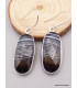 Boucles d'oreilles Agate noire à bandes facettées ovales Bijoux en Agate XV107.1