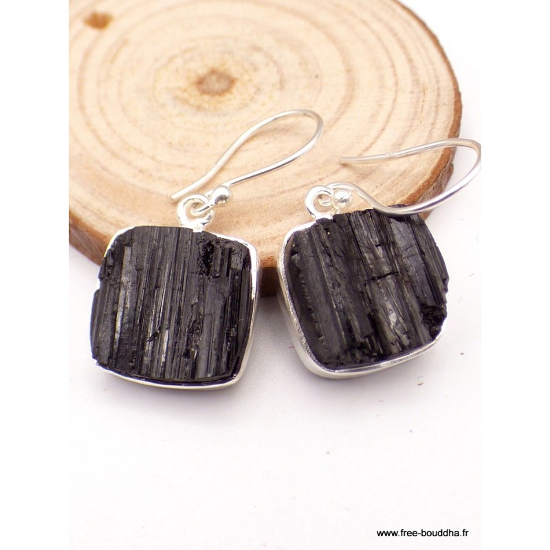 Boucles d'oreilles Tourmaline noire carrées Bijoux en Tourmaline Noire PAC27.2